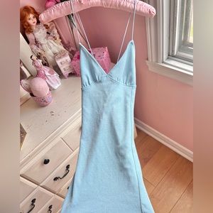 baby blue glitter spaghetti strap bodycon mini dress